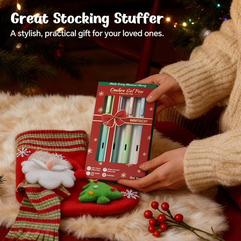 WRITECH Fine Point Gel Pens: 0.5mm 4ct Retractable Click Pen Black Ink Gradient Aesthetic Color Pen Barrel Smooth Writing Journaling No Bleed Christmas Gift for Nurse Student Office - Image 2